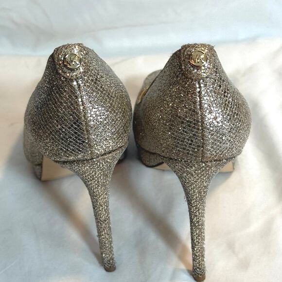 MICHAEL Michael Kors Erika glitter platform peep-toe pumps Silversand Sz 5 - Picture 2 of 5